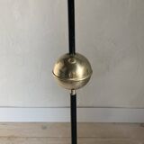 Vintage black metal tripod floor lamp and brass ball