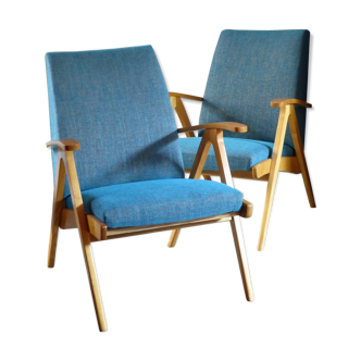 Pair of armchairs 70s vintage re-hung