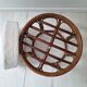 Vintage rattan and French terry fabric pouf