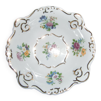 Petite coupelle en porcelaine blanche motif fleurs ds champs et bordures dorées à l'or fin