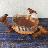 Center table cut, empty pocket, metal wood, vintage 1950