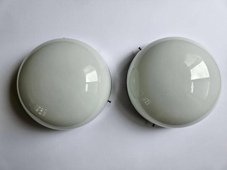 Set of Two Rare Chrome Bauhaus Flush Mount, Ceiling or Wall Lamps, 1930s