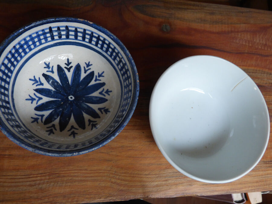 Duo of mismatched old bowls