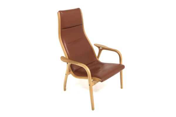 Fauteuil scandinave en cuir, Lamino, Yngve Ekström, Suède, 1970