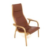 Scandinavian leather armchair, Lamino, Yngve Ekström, Sweden, 1970