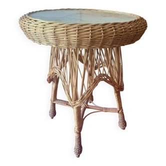 Table à vin ou table basse circulaire en bambou et faux marbre, années 1960