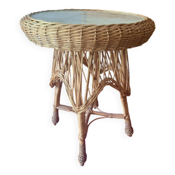 Table à vin ou table basse circulaire en bambou et faux marbre, années 1960