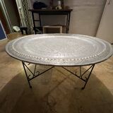 Moroccan handcrafted round table 19th century incised