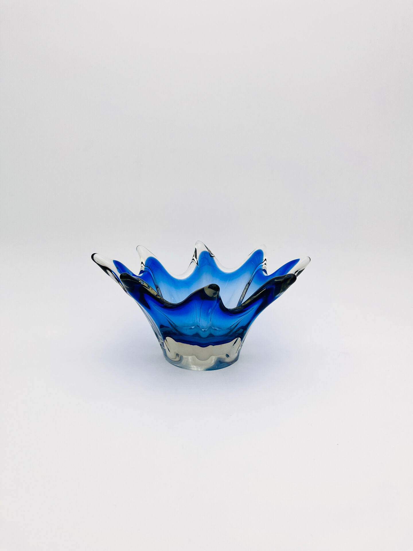 Large Bohemian Crystal Coupe Hospodka Blue Sommerso 1960