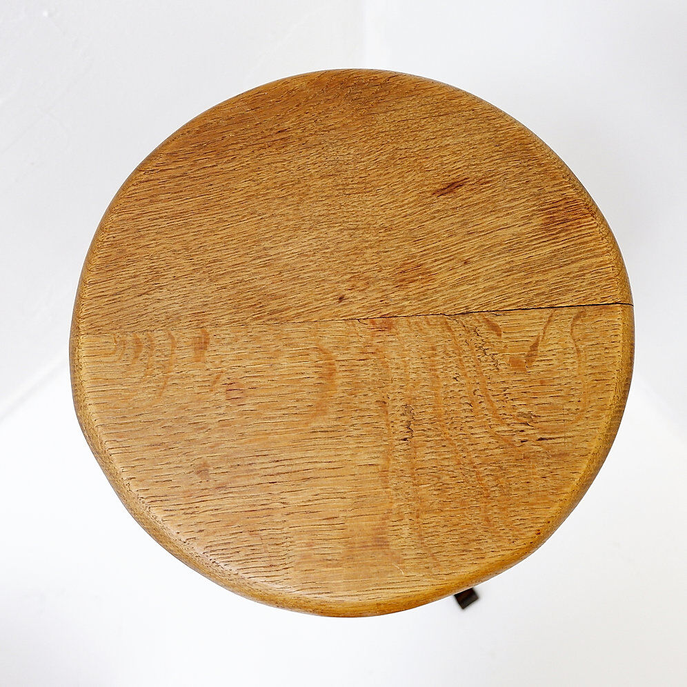 Paire de tabourets de bar brutalistes en chêne et fer forgé, années 1960