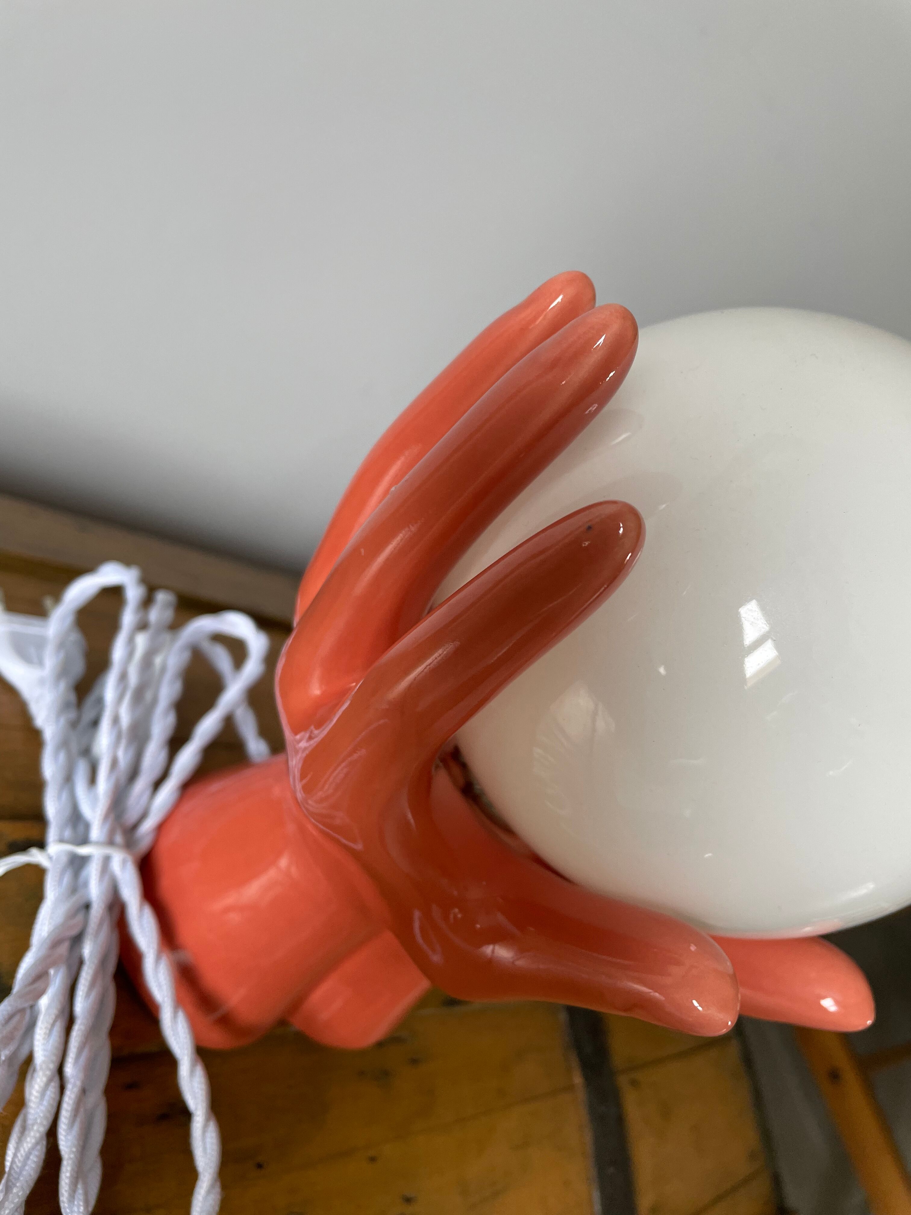 Hand lamp in ceramic color coral electrified to new