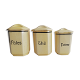 3 vintage spice pots iron earth