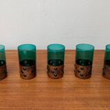 Drinking glasses in green glass and copper in mid-century style by Nanny Still, 1960s, set of 5.