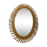 Mirror rattan oval radiating around 1960  - 37x50cm