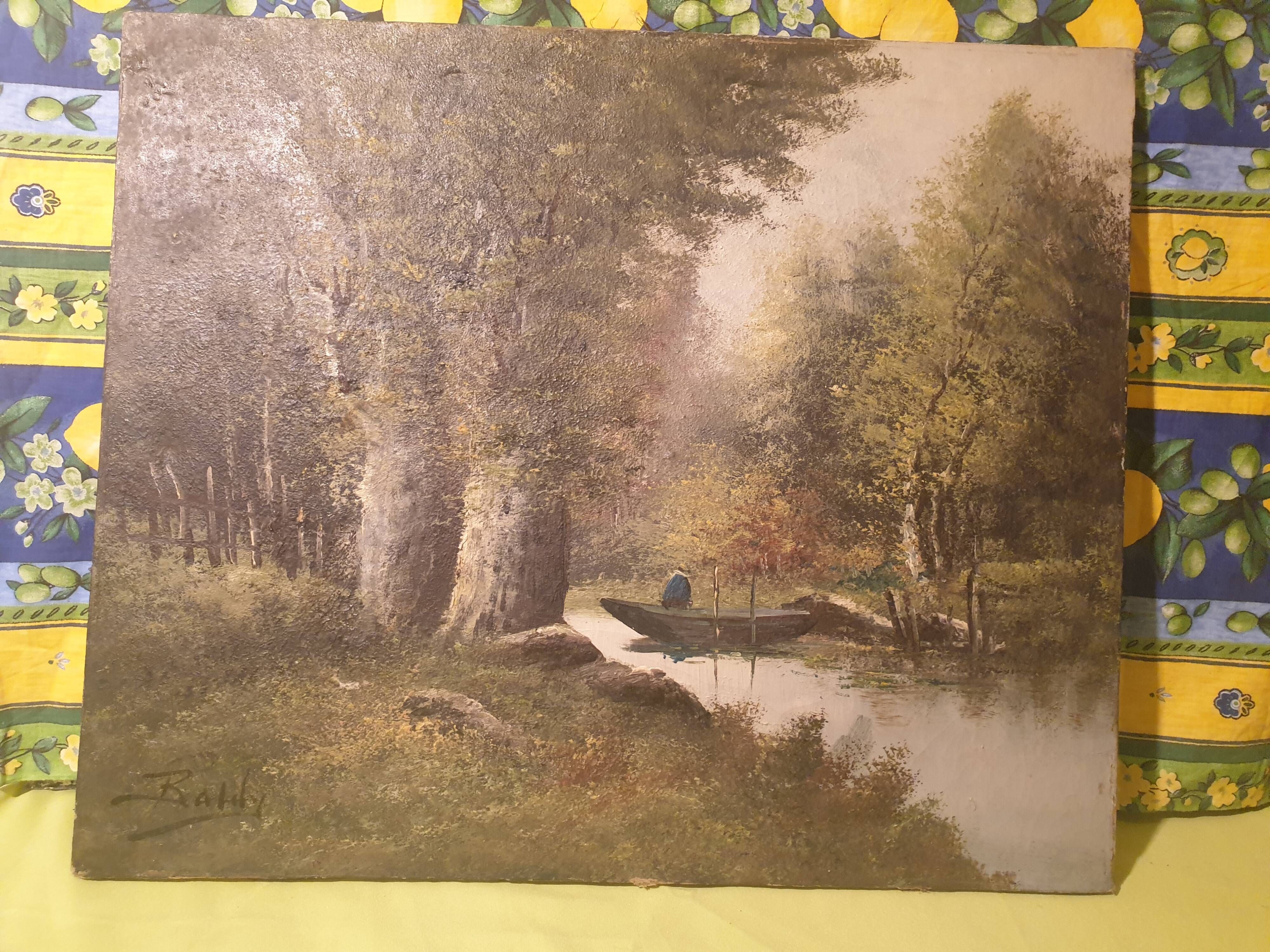 Old oil painting on canvas signed Baldy in the Barbizon style