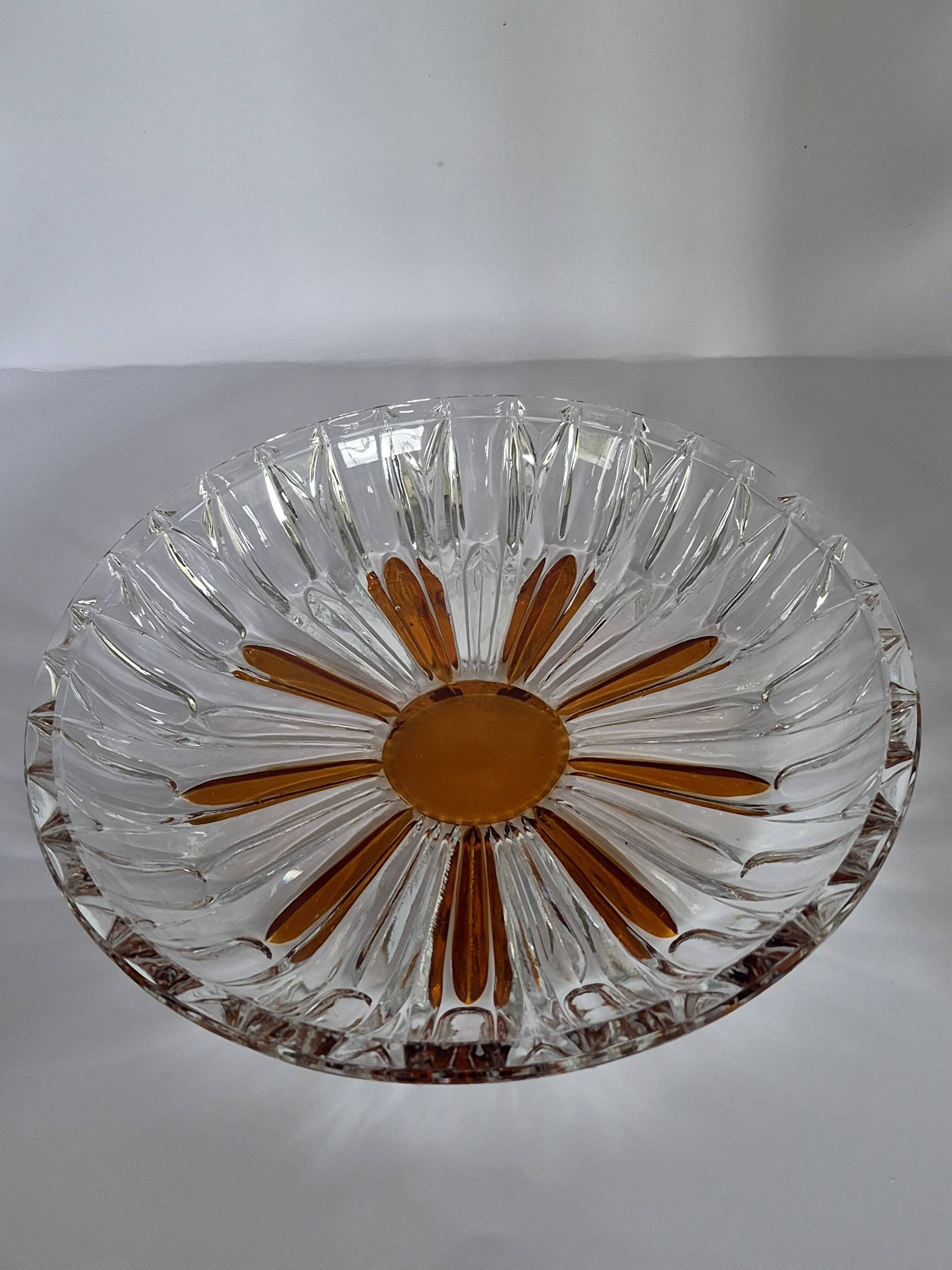 Vintage cut crystal pocket bowl with amber centre – 1960s/70s