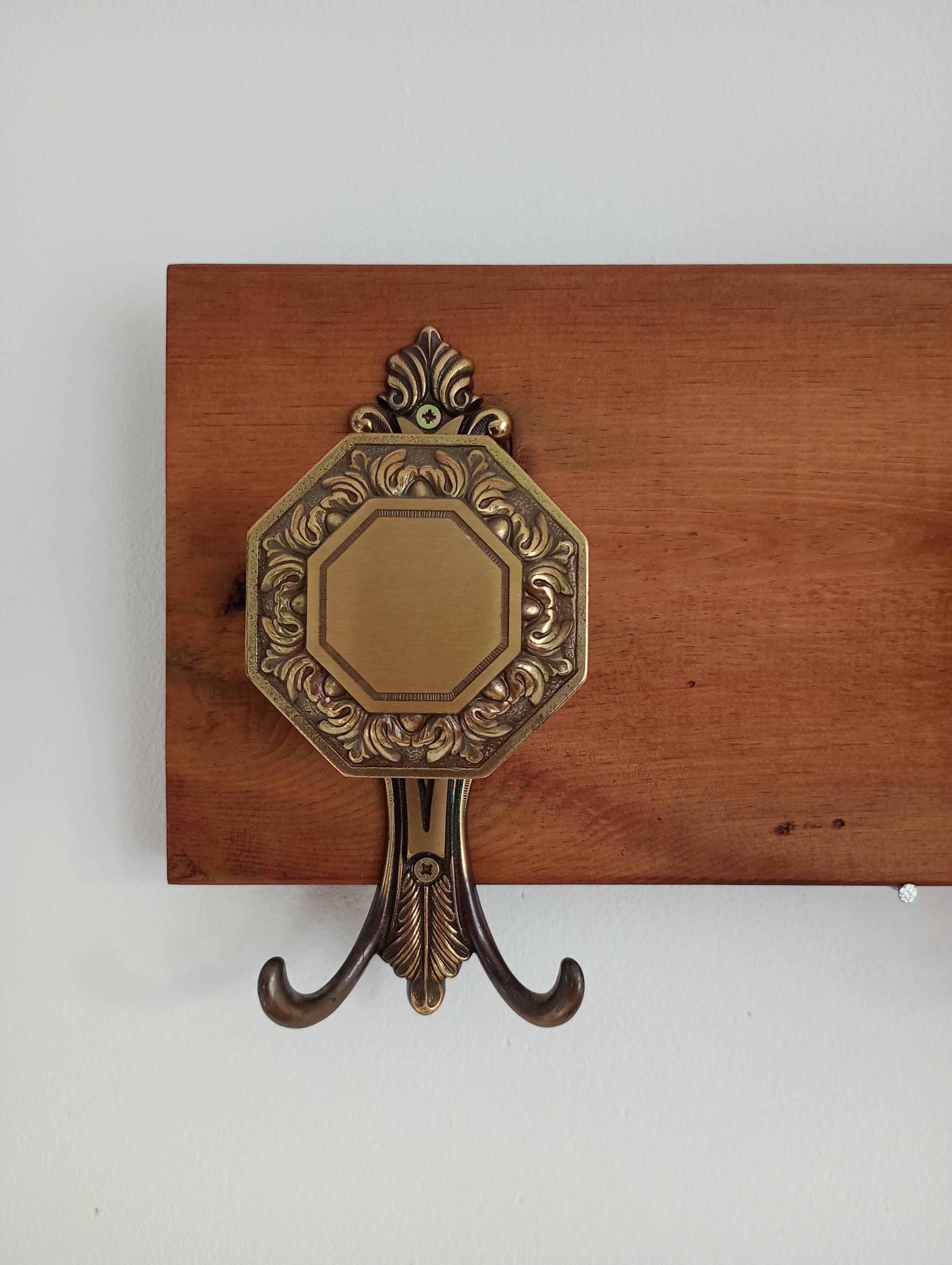 Wall-mounted coat rack 3 hooks brass vcr italy - vintage decoration