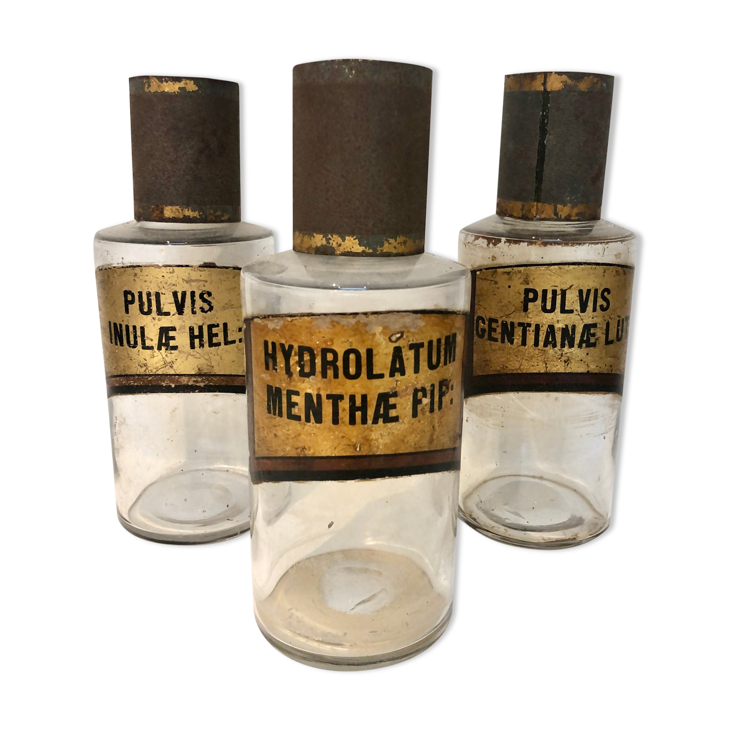 Trio apothecary bottles, early 20th