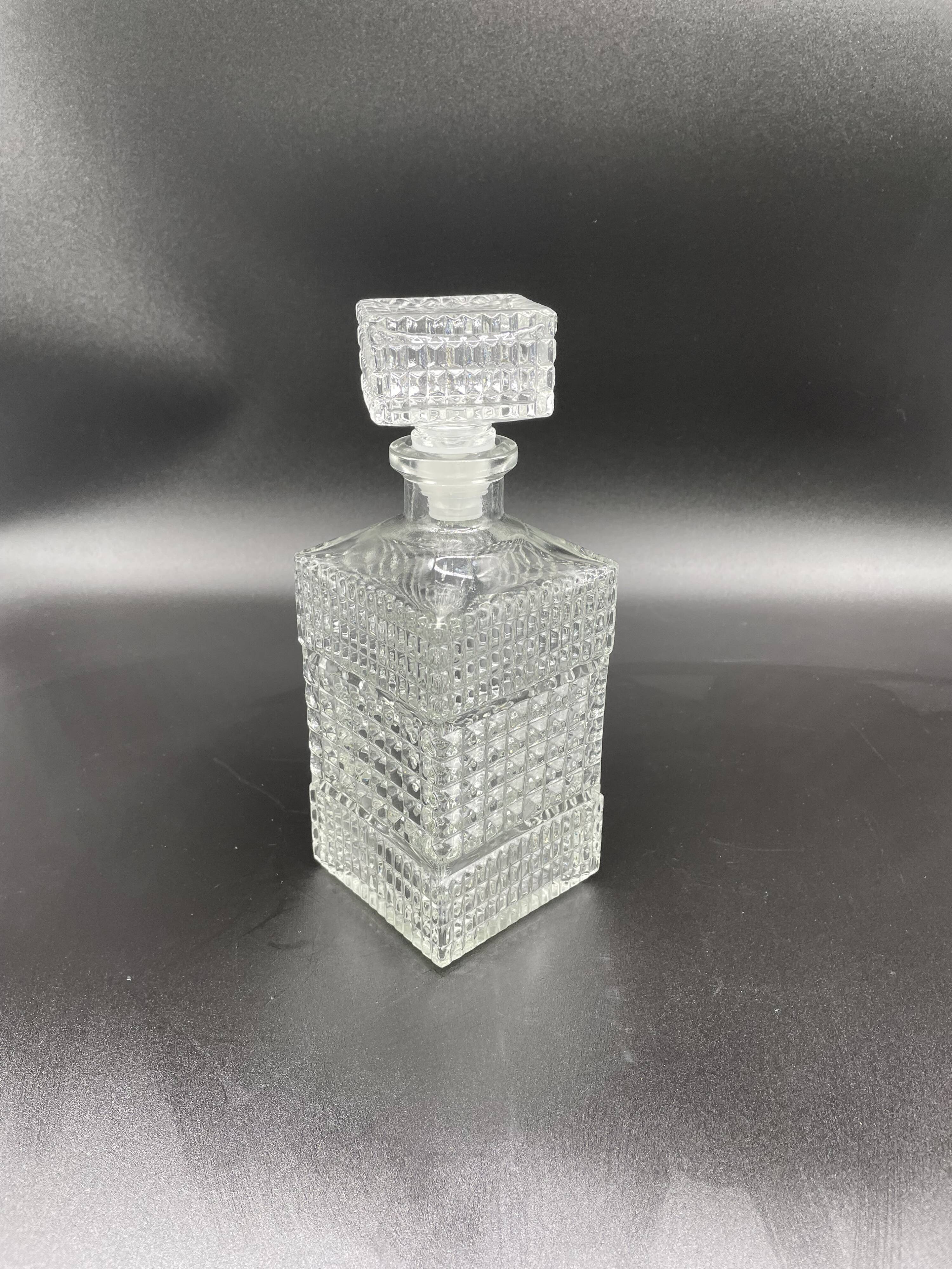 Vintage, whisky decanter, pitcher, bottle, square cap, diamond decoration, spikes, 1960s, 1970s
