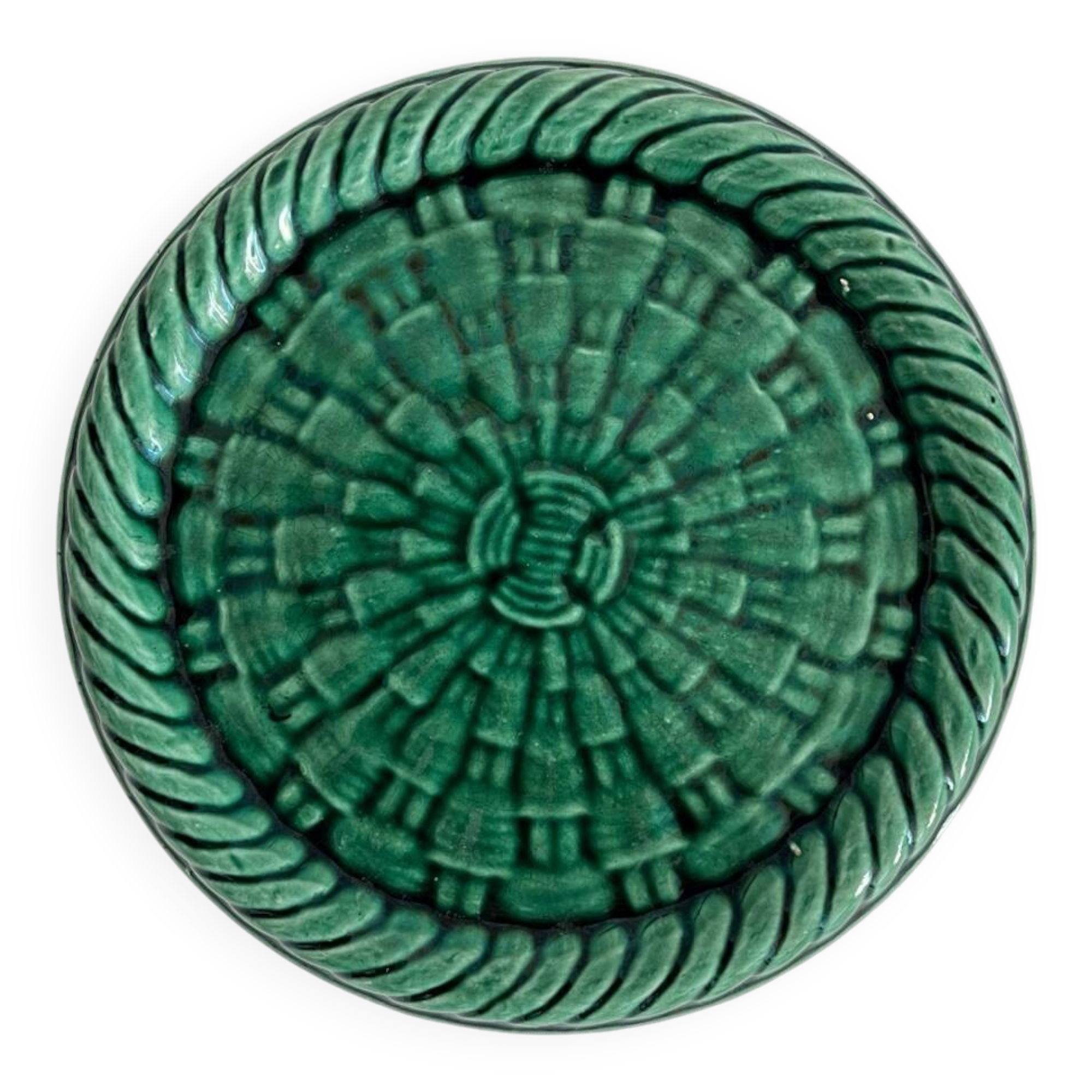 Vintage green woven ceramic bottle coaster