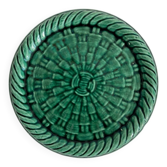 Dessous de bouteille vintage en céramique verte tressée