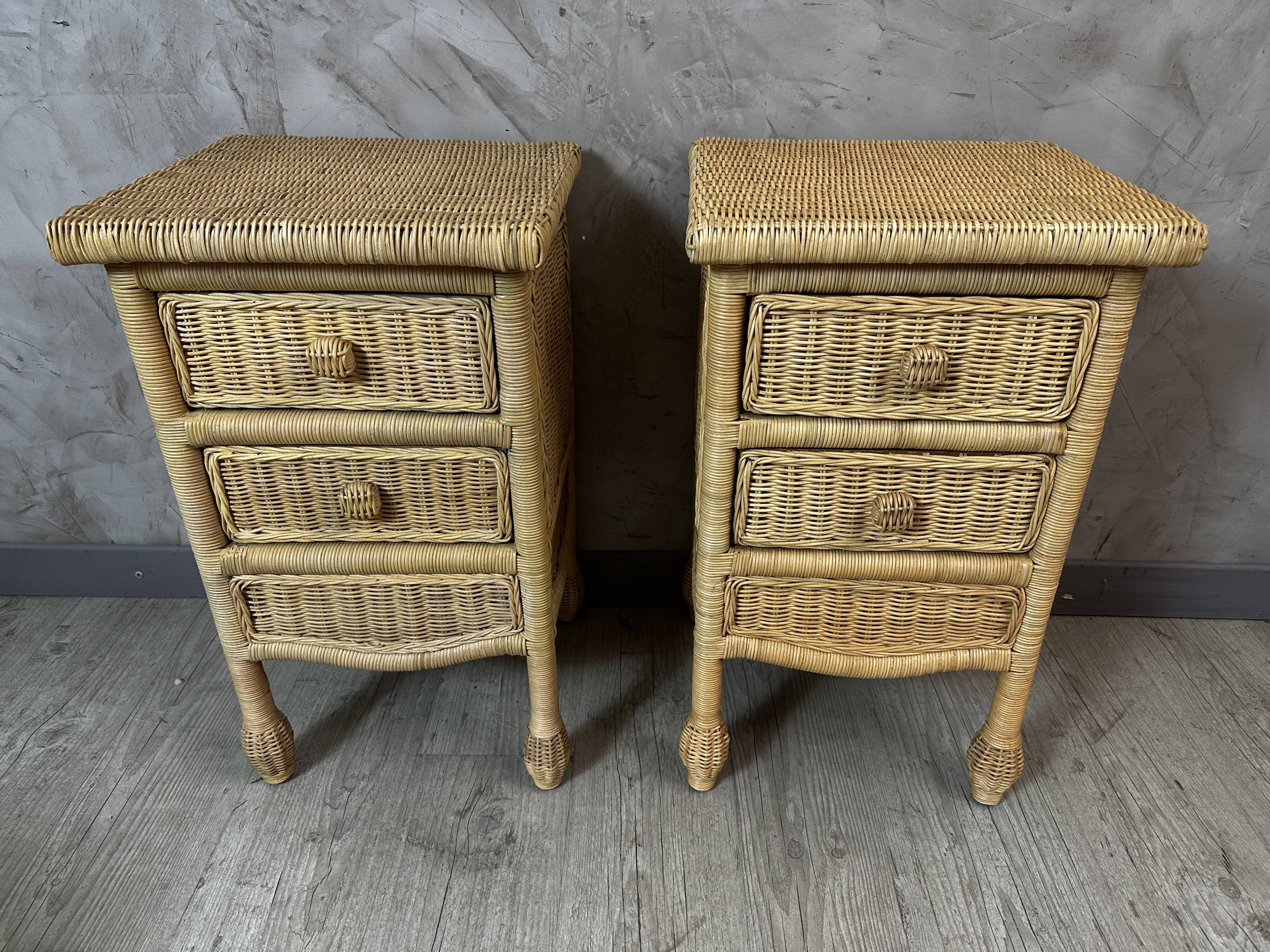 Pair of rattan bedside tables