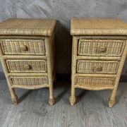 Pair of rattan bedside tables