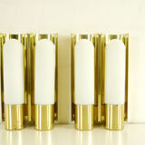 Wall lights brass & glass opal of limburg 1970 s