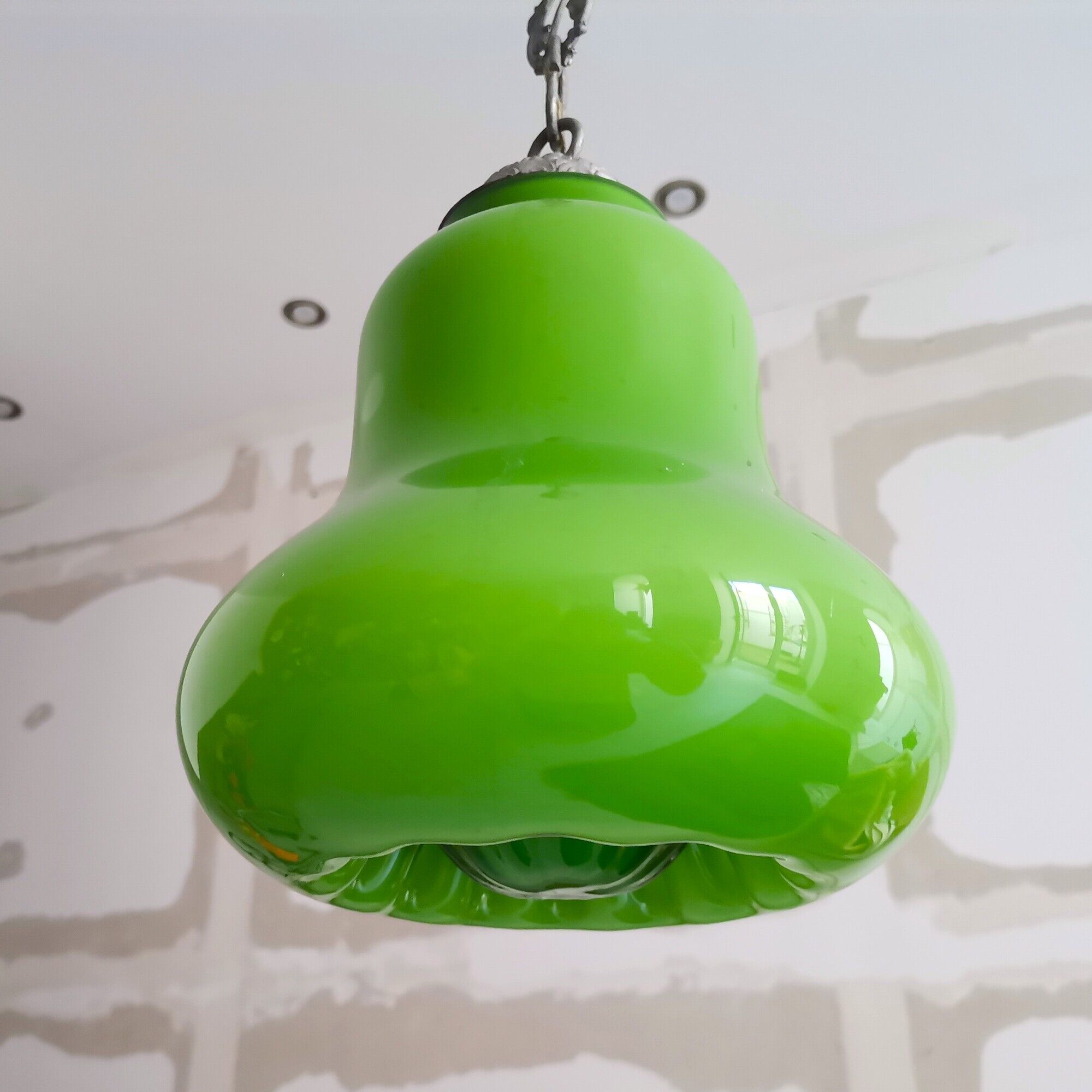 Mid-century portuguese green opaline glass hanging lamp 1960s