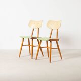 Set of 2 midcentury dining chairs from TON, green painted plywood, 1960S