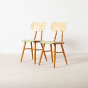 Set of 2 midcentury dining chairs from TON, green painted plywood, 1960S