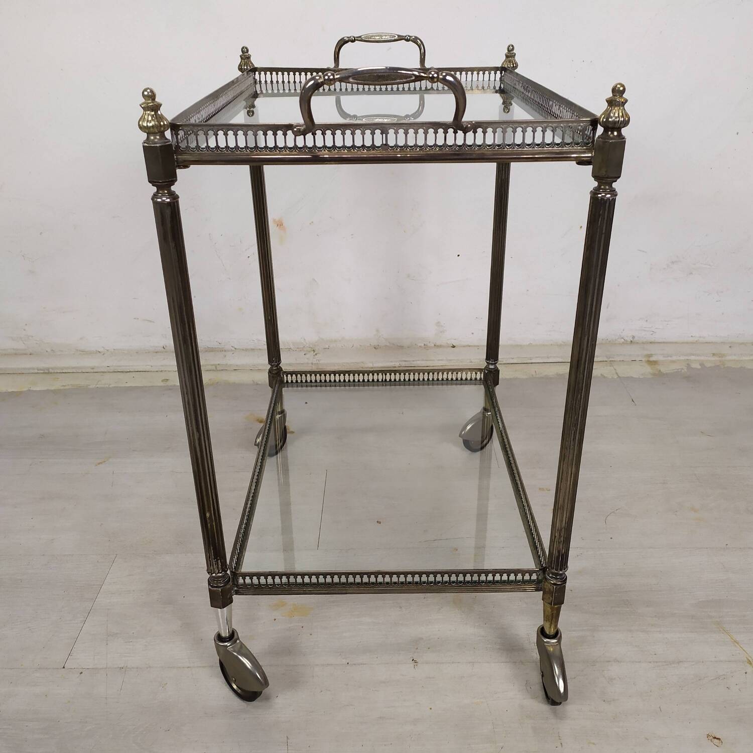 Silver-plated brass rolling trolley