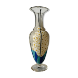 Glass and enamel vase with art deco flower decoration signed Mazoyer