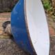 Industrial pendant light in blue enamelled sheet metal and cast iron, Poland, 1950s-60s