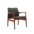 Lounge chair by Grete Jalk, solid teak frame, black leather upholstery, Denmark, 1970s