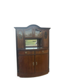 Placard de cuisine Art Nouveau en bois marron et verre, miroir et ferrures laiton