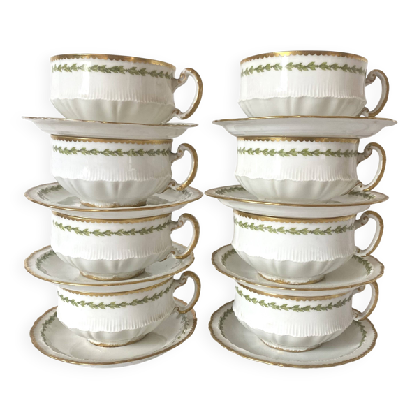 Tasses et soucoupes en porcelaine de Limoges - Perrier Paris début XXe