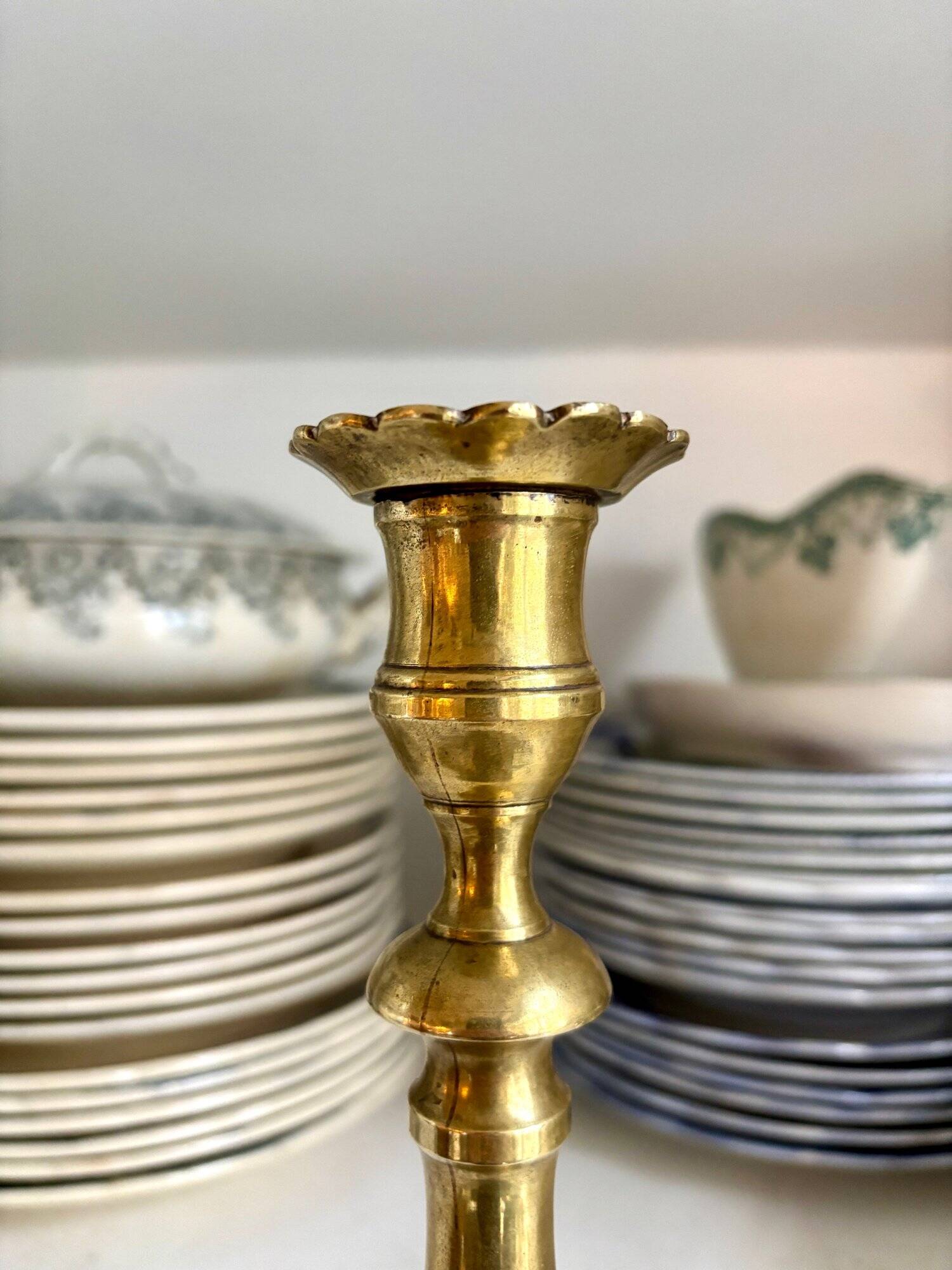 Golden brass candle holder