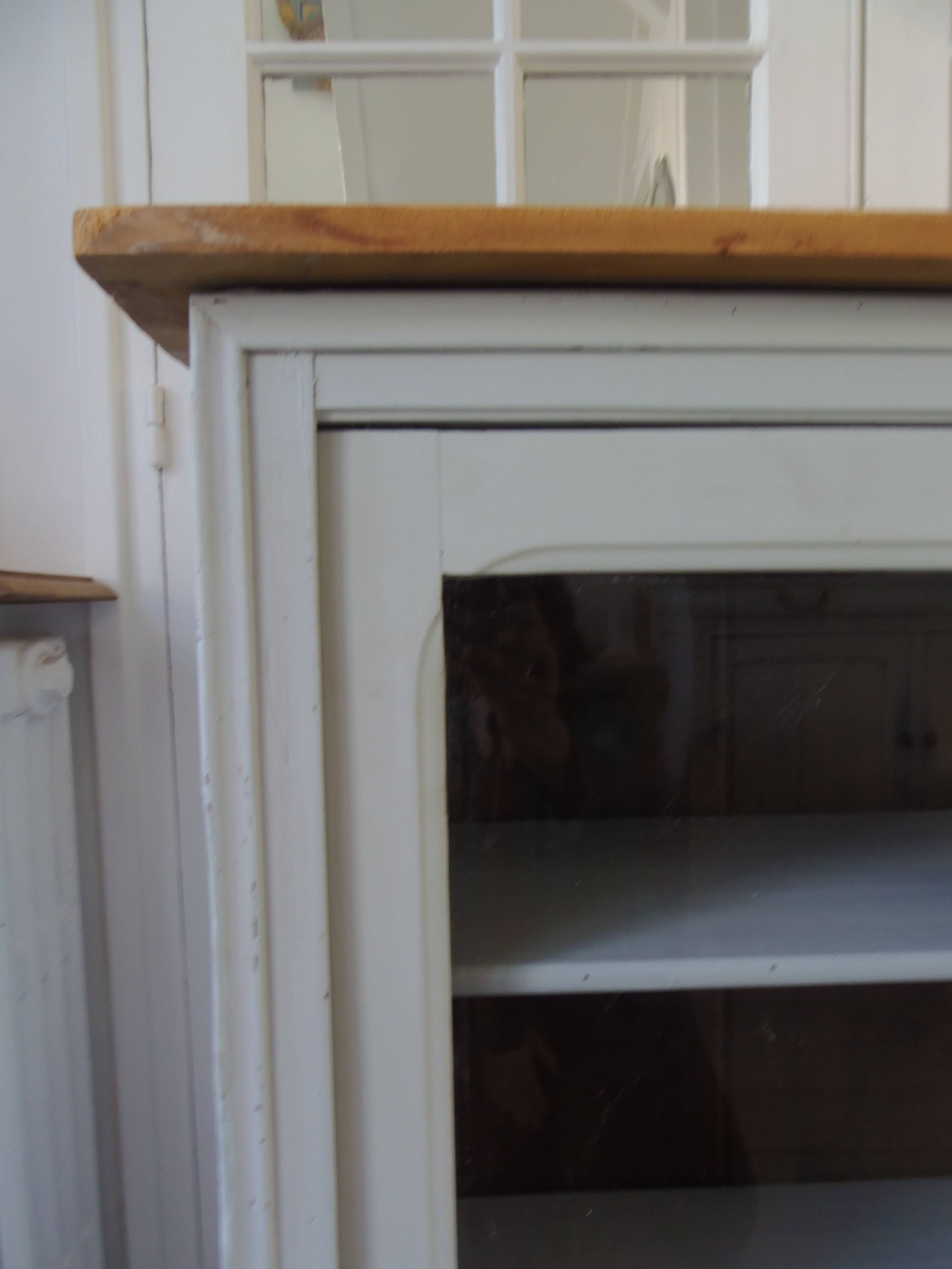 Display case, old shallow sideboard re-enchanted in cloud gray.