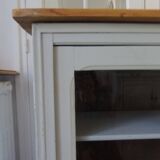 Display case, old shallow sideboard re-enchanted in cloud gray.