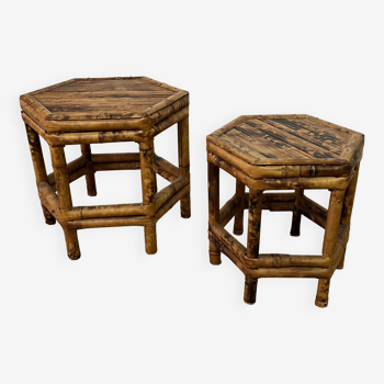 Pair of small side tables / Rattan sofa ends