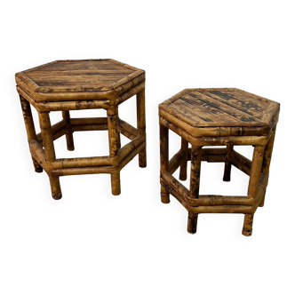 Pair of small side tables / Rattan sofa ends