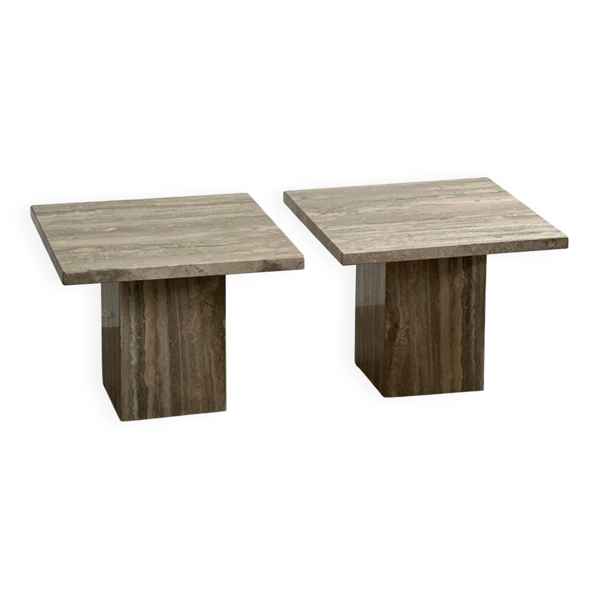 Set of Two Mid-Century Modern Side Tables in Travertine, Urban Wabi Style, Pair