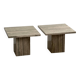 Set of Two Mid-Century Modern Side Tables in Travertine, Urban Wabi Style, Pair