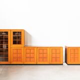 Living room modules in briar wood, “Caccia alla Volpe” model, 1970