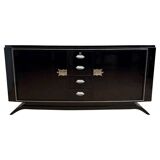 Art Deco Sideboard in Black Lacquer, Maple & Chrome, France, 1930