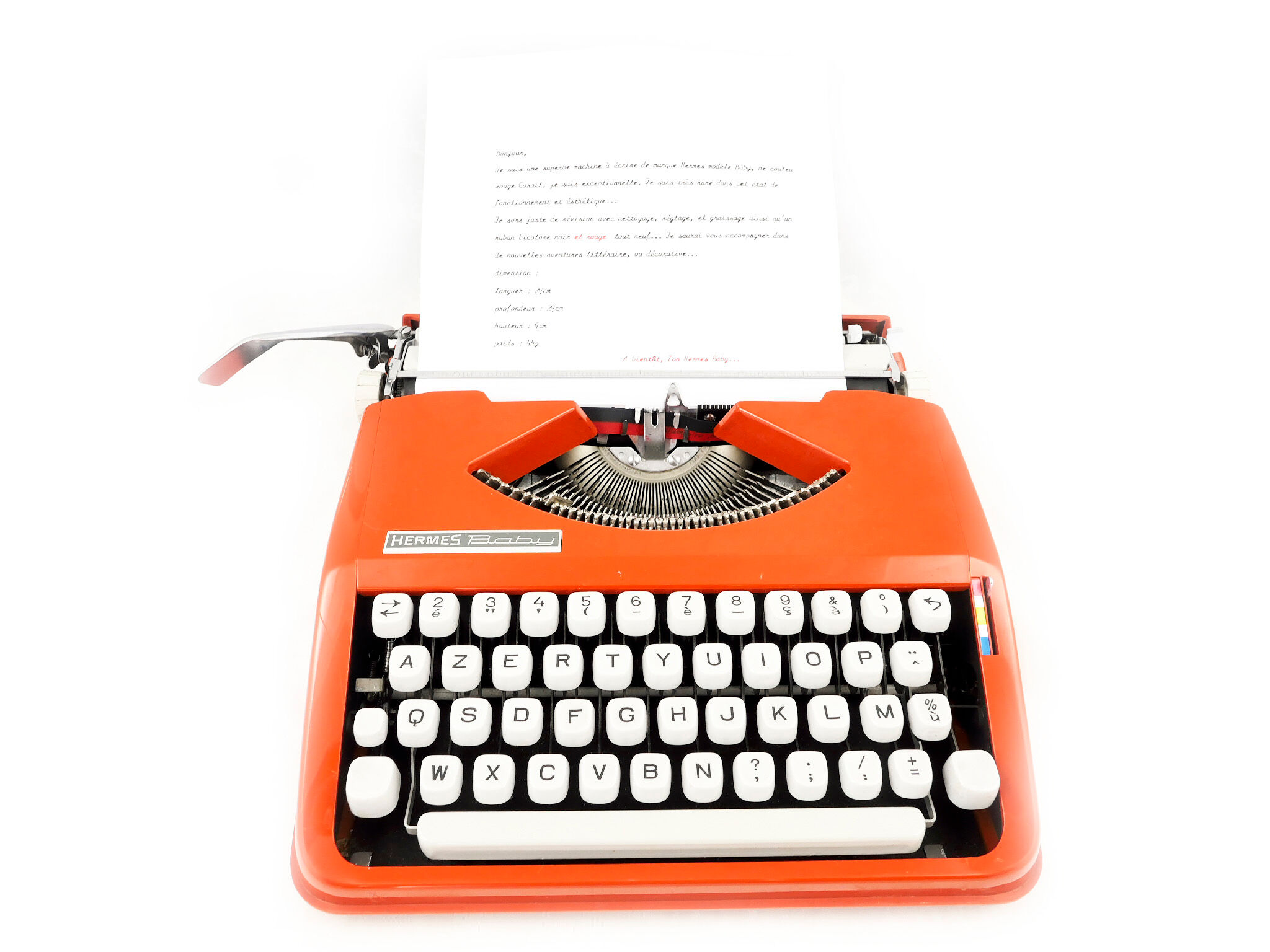 Machine à écrire hermes baby rouge corail cursive