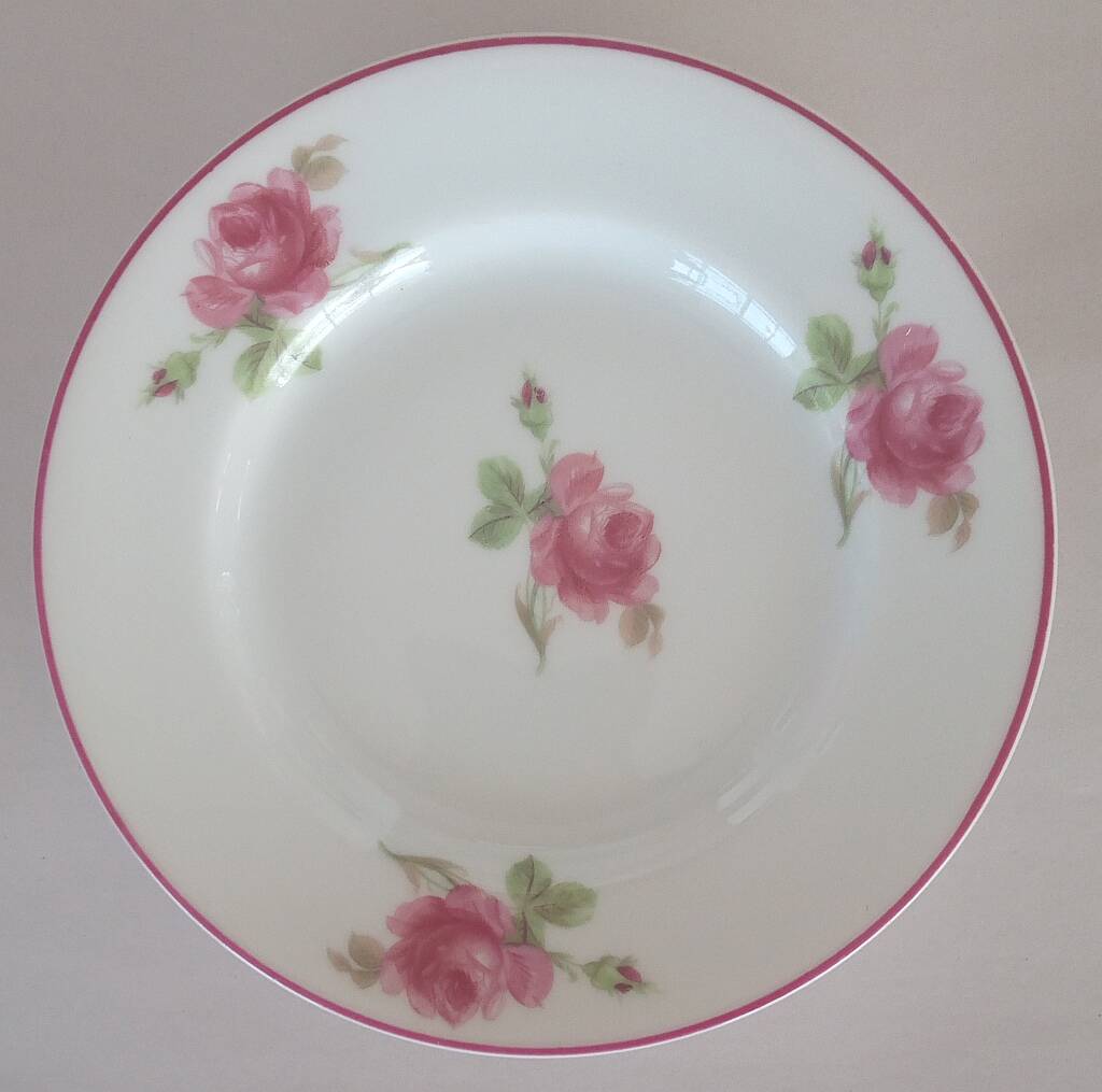 Vintage Vista Alegre 4 Dessert Porcelain Plates Hand Painted with Pink Rose