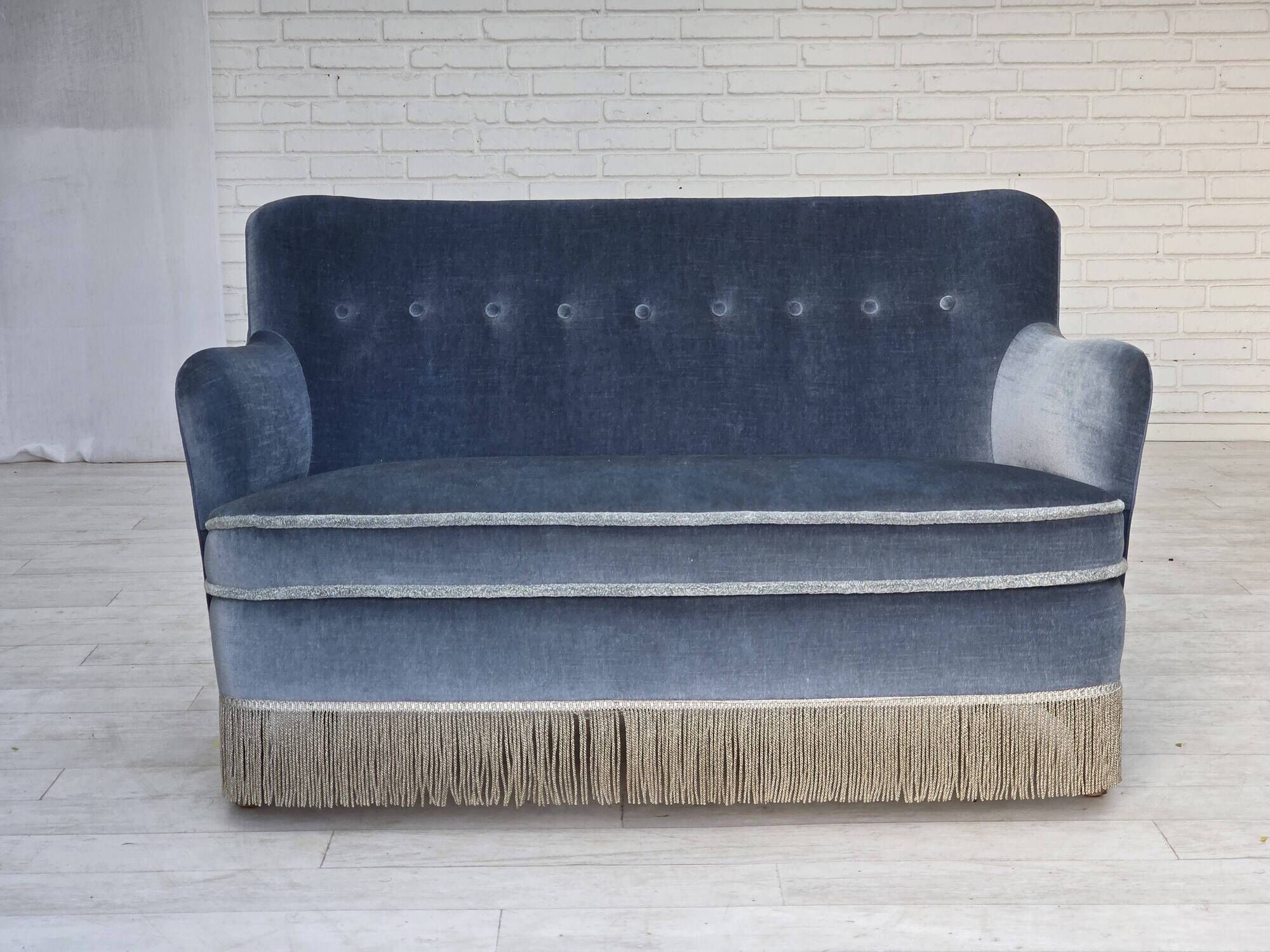 1970s, Danish 2-seater sofa, furniture velour, beech wood.