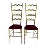Pair of Mid-Century Modern Italian Brass High Back Chiavari Chairs, 1950s